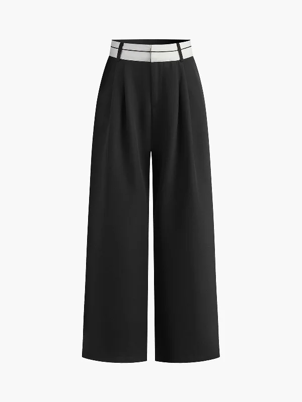 Casual Contrast Wide Leg Pants