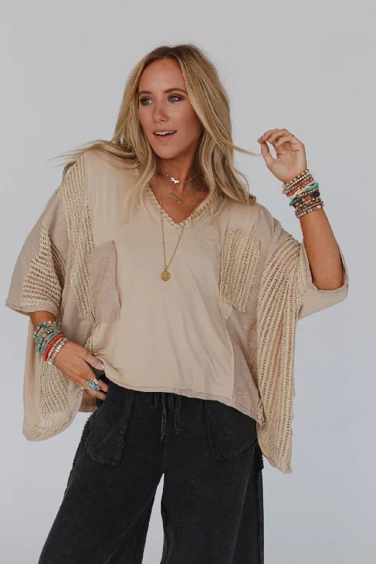 City Drifter Oversized Contrast Top - Taupe