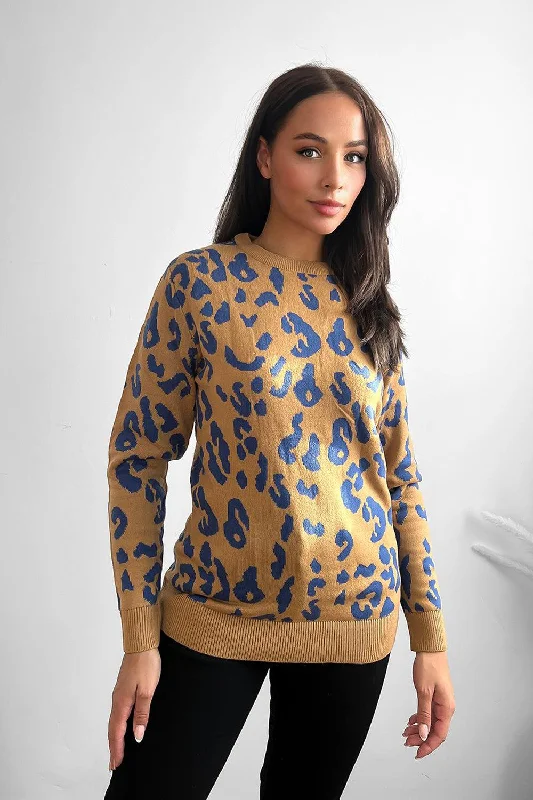 contrast-leopard-pattern-knitted-pullover