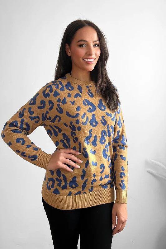 contrast-leopard-pattern-knitted-pullover