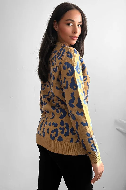 contrast-leopard-pattern-knitted-pullover