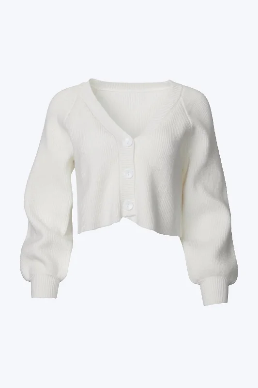 Cropped Slouchy Ribbed-Knit Cardigan In Milk