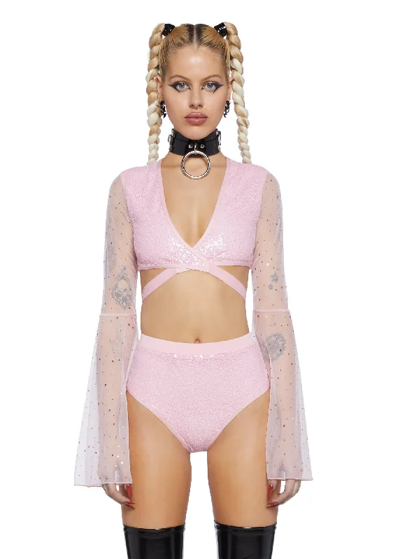 Dazed Dreamer Sequin Wrap Top - Baby Pink