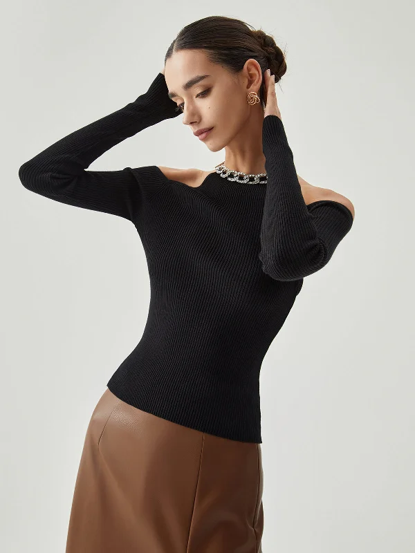 diamante-neckline-cutout-long-sleeve-knit-top