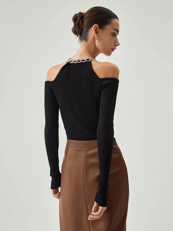 diamante-neckline-cutout-long-sleeve-knit-top