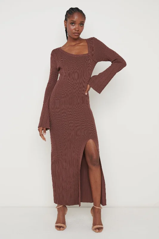 Emmie Cut Out Knit Midaxi Dress - Chocolate Brown