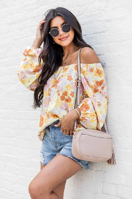 Find My Way Yellow Multi Floral Off The Shoulder Blouse