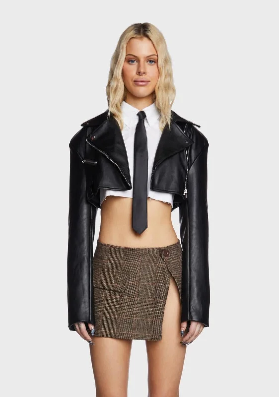 Fiona Cropped Faux Leather Biker Jacket