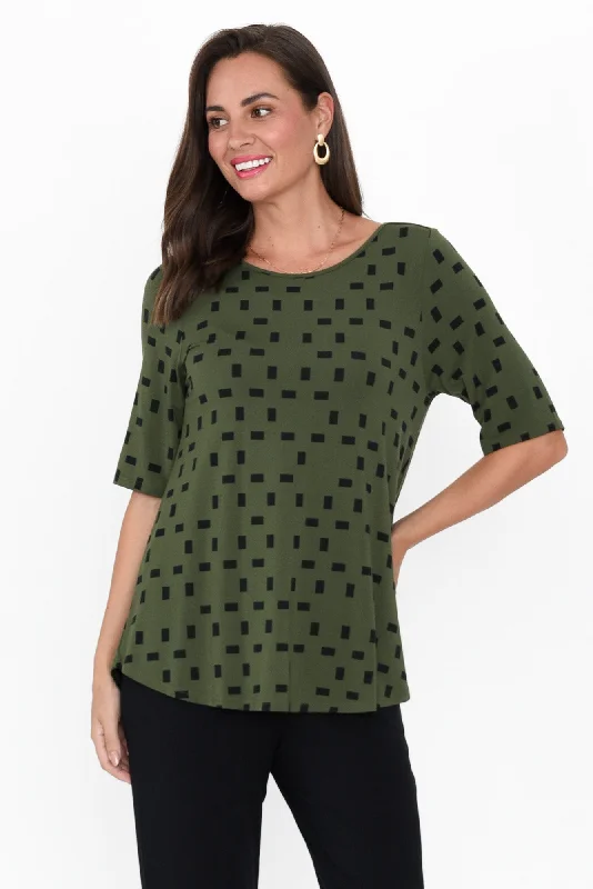 Green Geo Half Sleeve Micro Modal Top