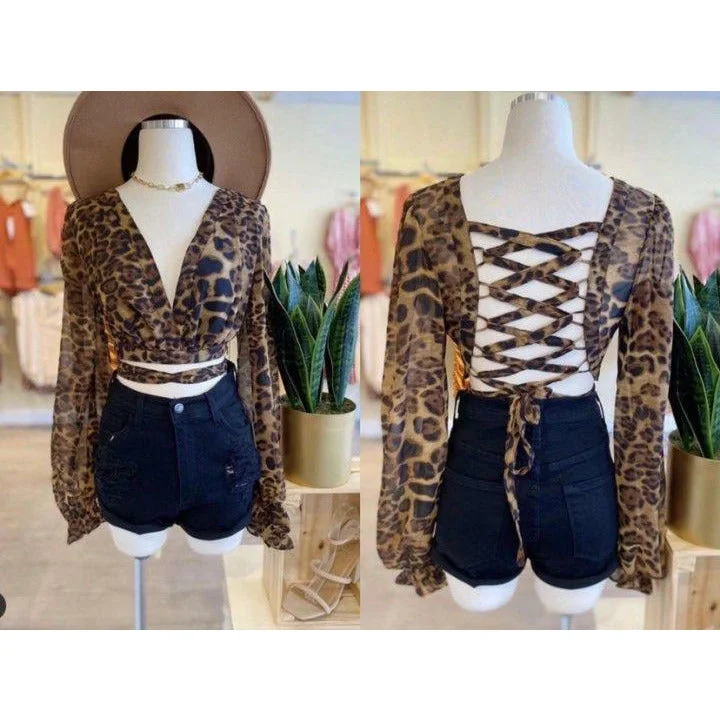 Lace up Back Leopard Print Top