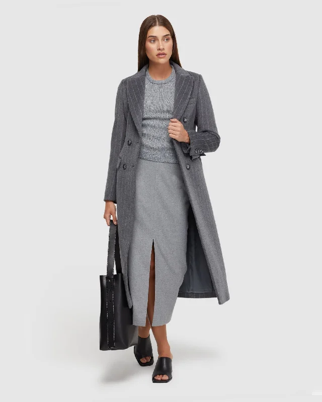 LILIAN PINSTRIPE WOOL RICH OVERCOAT