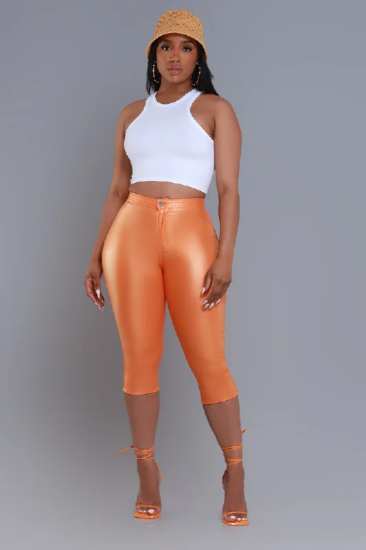 Make It Shimmer High Rise Metallic Capri Pants - Orange