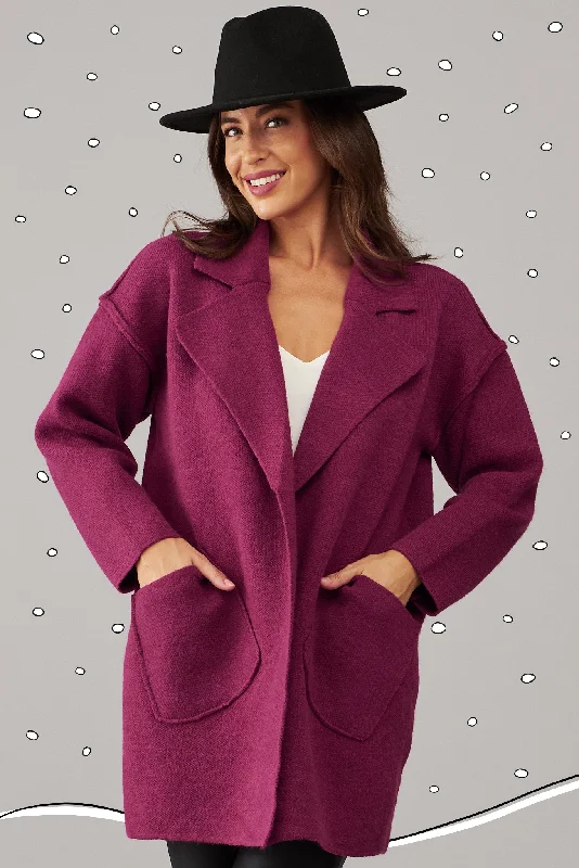 Marseille Knit Coatigan In Magenta Wool Blend