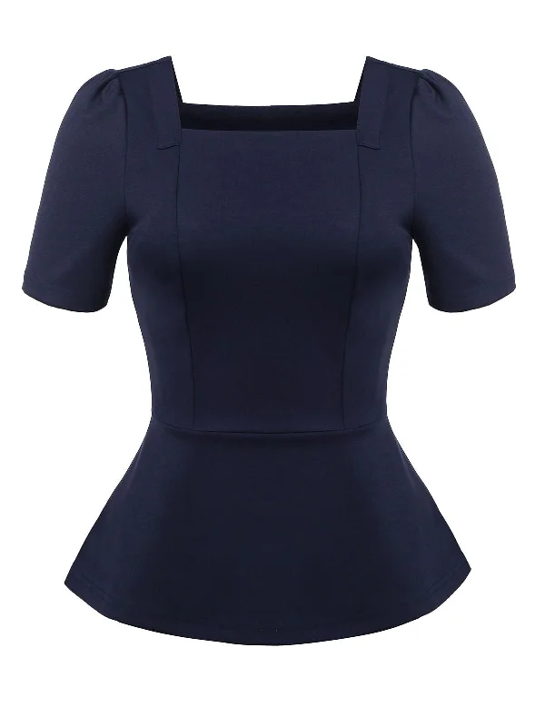 Navy Blue Square Neck Solid Top