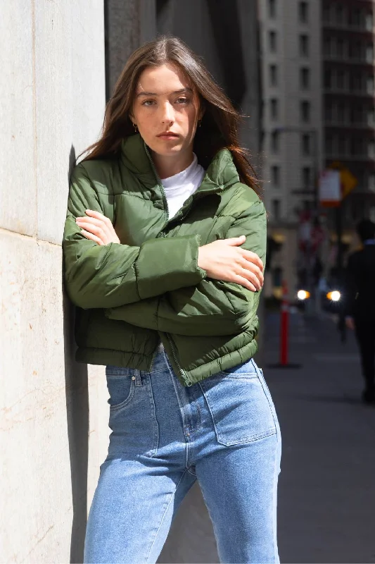 Petite Cropped Puffer Jacket (Green)