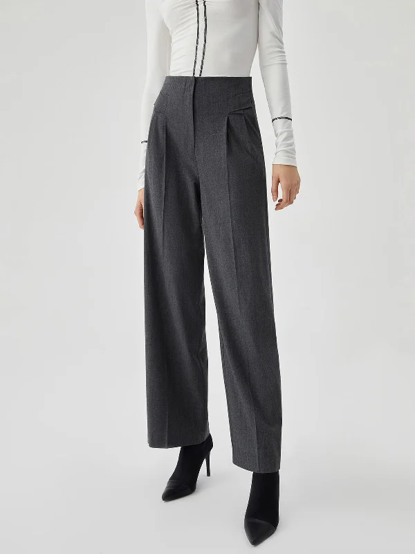 Pocket Pleated Straight Leg Dress Pants