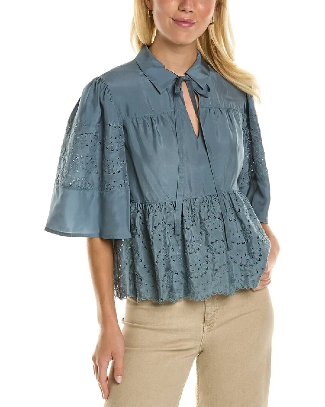 Rebecca Taylor Eyelet Mock Silk Top