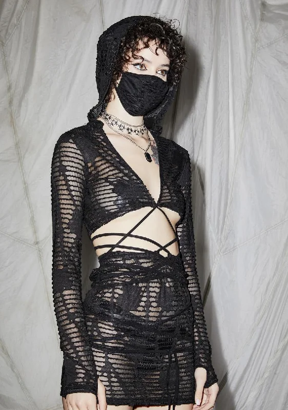 Reverb Hooded Sheer Matelasse Wrap Top