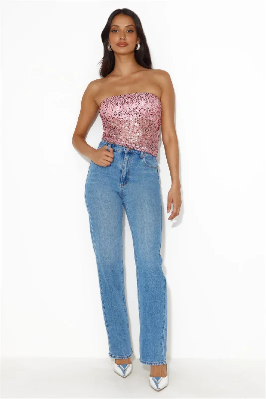 She Is The Party Strapless Sequin Crop Top Pink