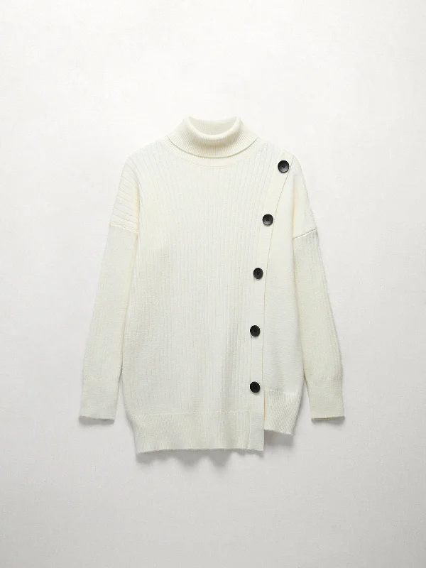 Side Buttoned Turtleneck Sweater