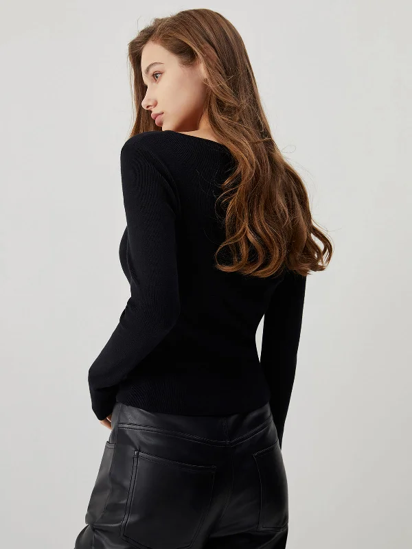 solid-asymmetric-cut-out-long-sleeve-knit-top