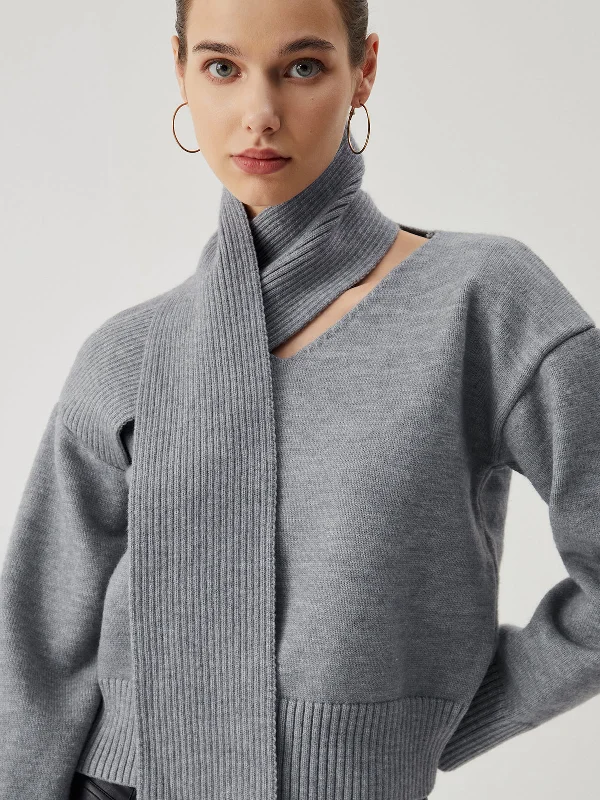 Solid Knit Sweater with Matching Scarf