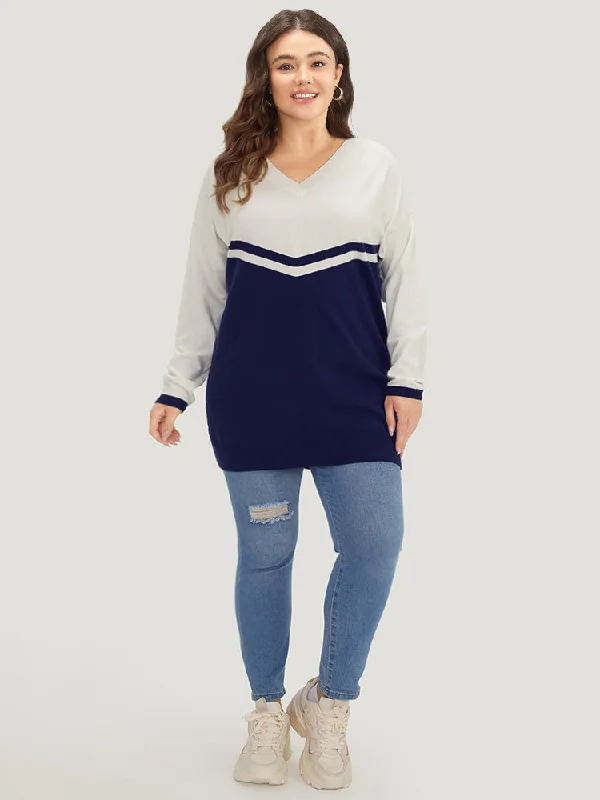 striped-two-tone-v-neck-drop-shoulder-pullover