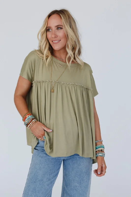 Sunday Morning Babydoll Top - Light Olive