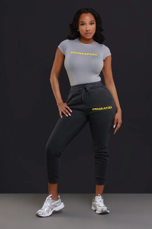 Swankaposh Logo Joggers - Charcoal Grey/Yellow