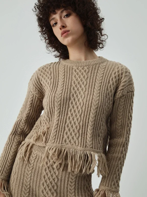 tassel-hem-cable-knit-two-piece-long-sleeve-skirt-set