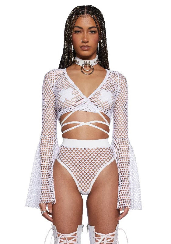 Techno Fantasy Fishnet Wrap Top - White