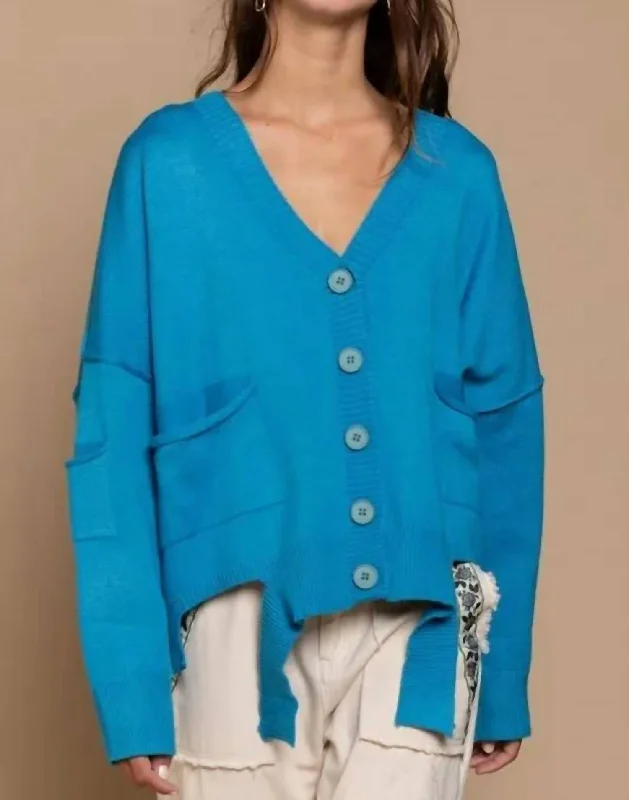 V-Neck Cardigan In Sapphire Blue