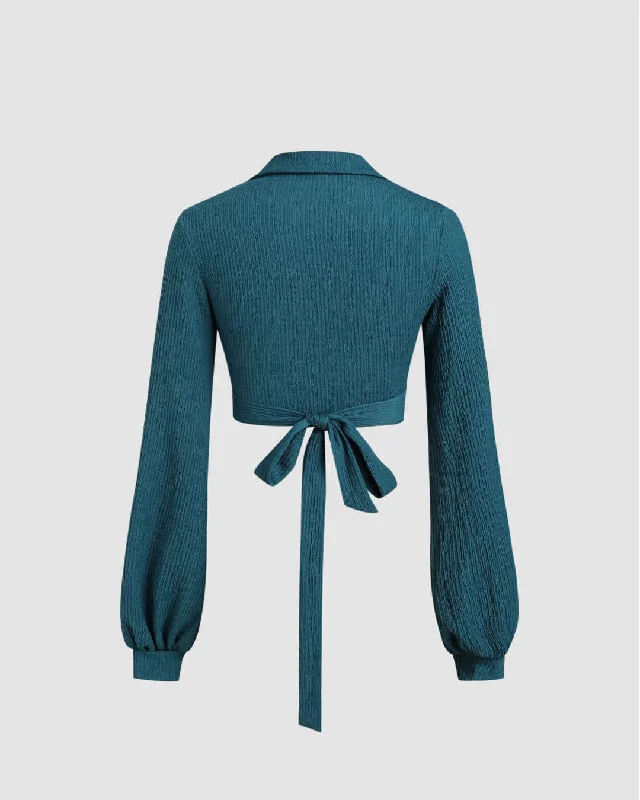 v-neck-collar-wrap-top-with-waist-tie-up-in-teal-blue