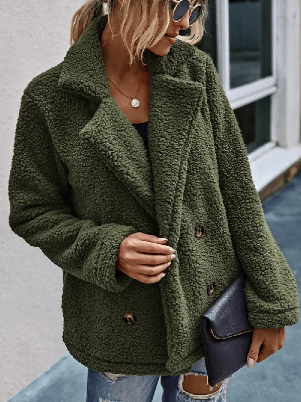 women-solid-color-double-breasted-plush-warm-coat-with-pocket