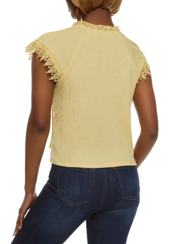 yellow-textured-knit-lace-trim-sleeve-blouse-1402069392353